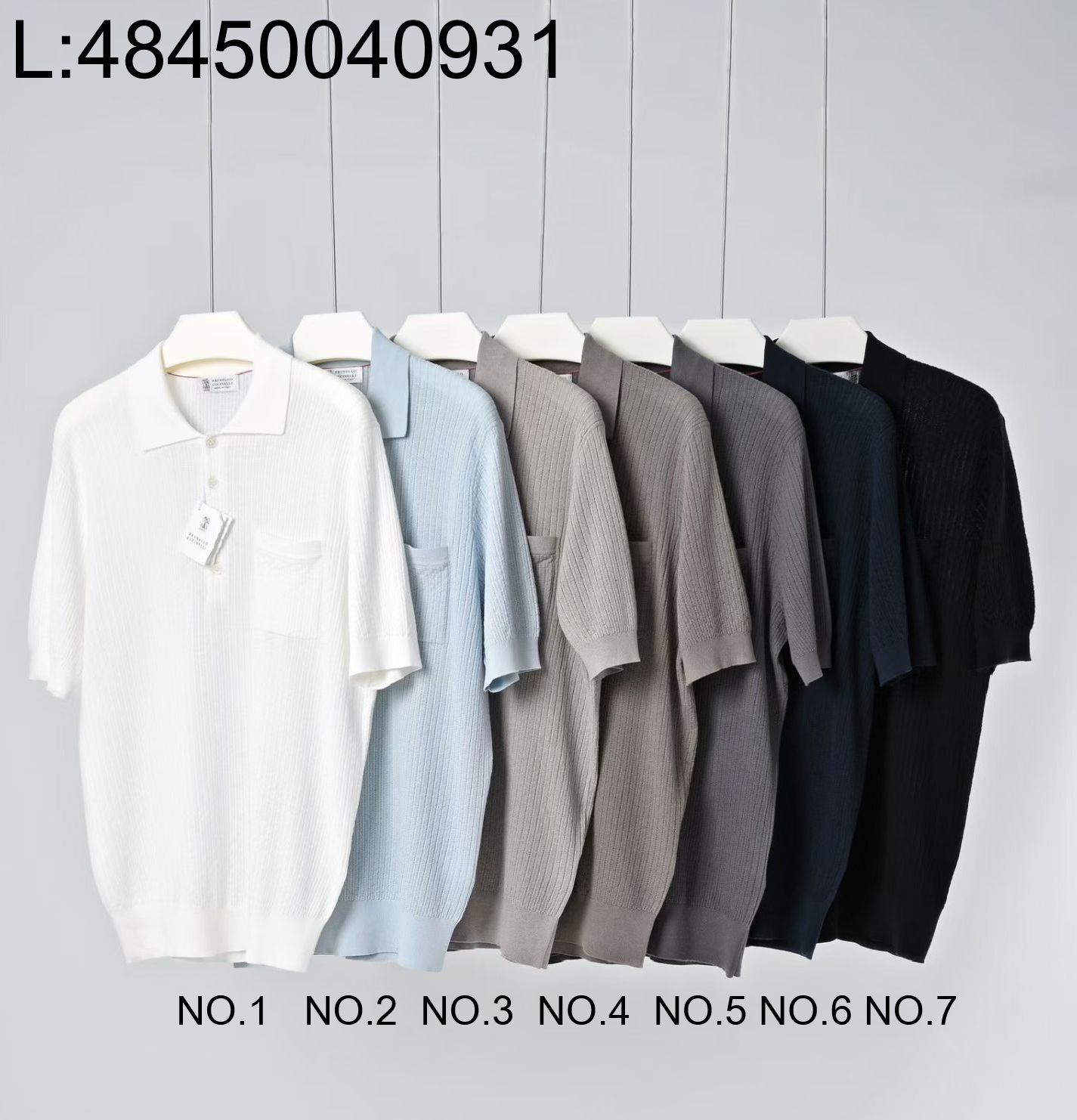 [LC공장] 브루넬로쿠치넬리 코튼 니트 자카드 포켓 폴로 반팔티 카라티 7컬러