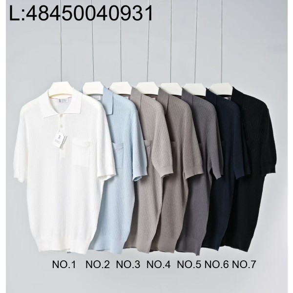 [LC공장] 브루넬로쿠치넬리 코튼 니트 자카드 포켓 폴로 반팔티 카라티 7컬러