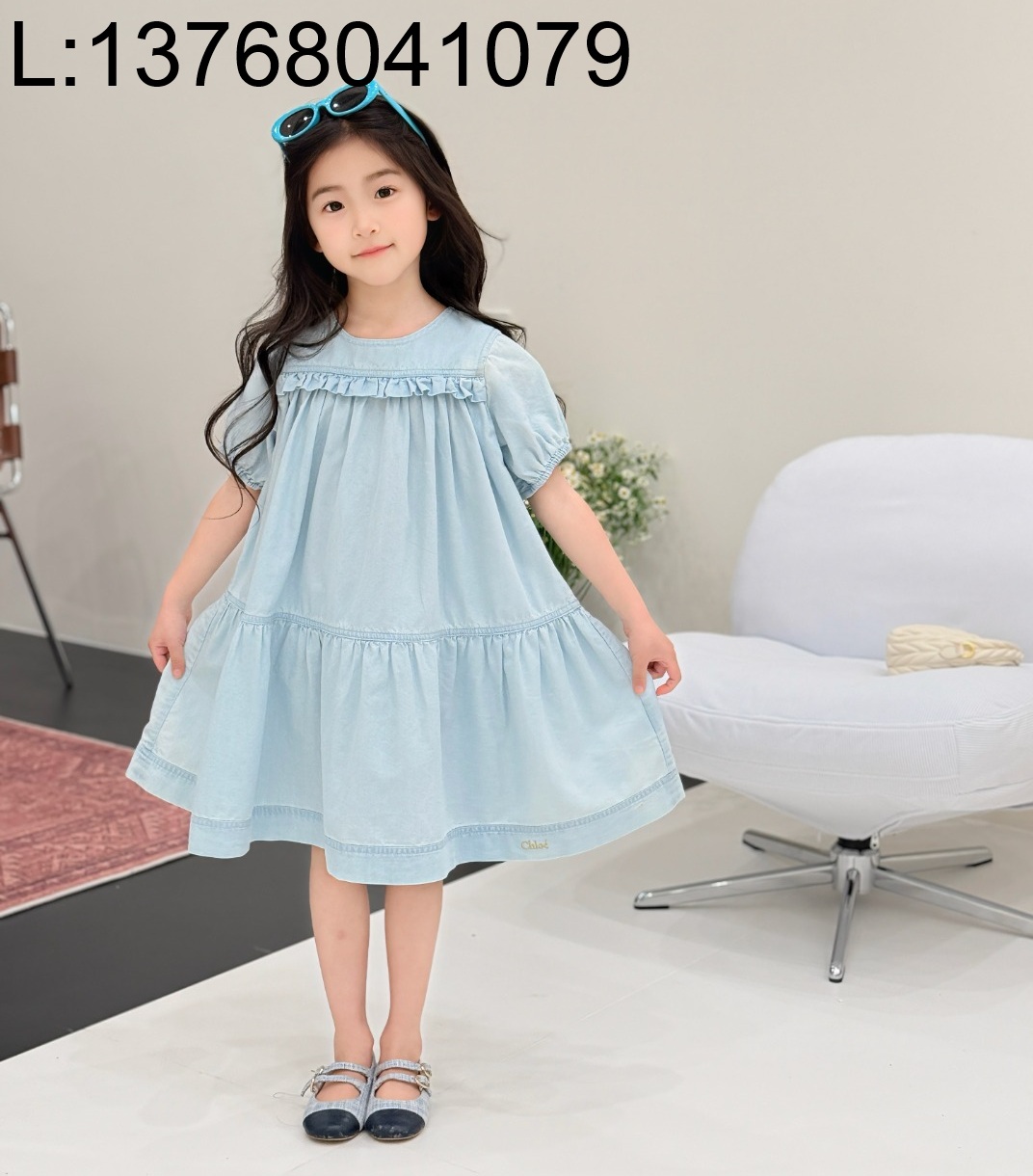 [AC아동복] 끌로에 CHLOE 코튼 프릴 원피스 스카이 블루