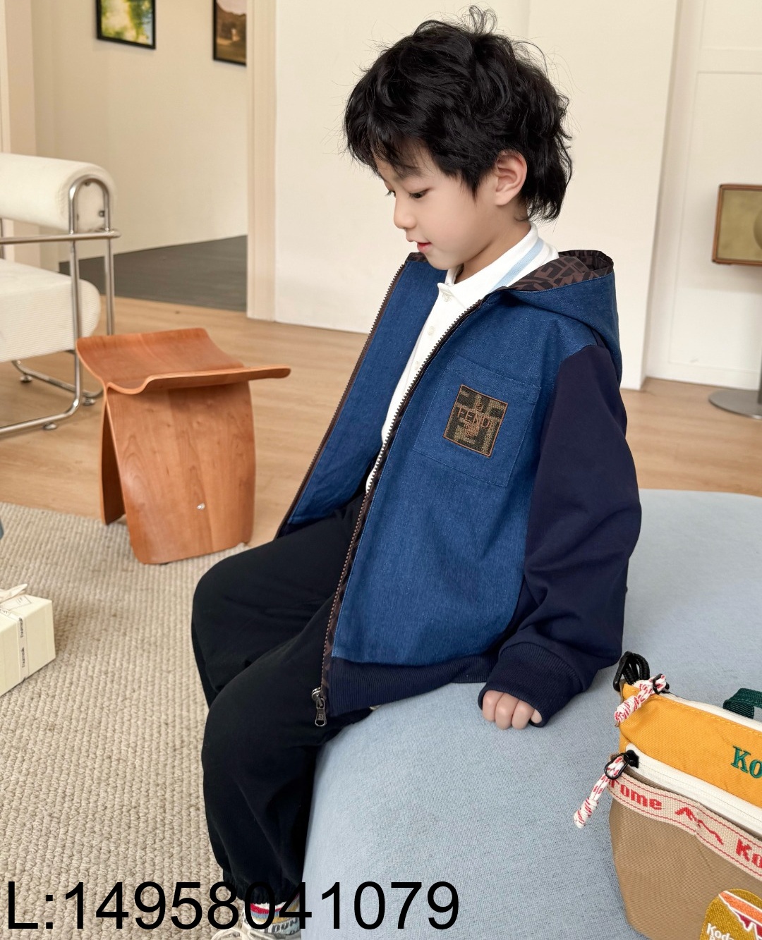 [AC아동복] 펜디 FF로고 데님 이음 후드집업 블루