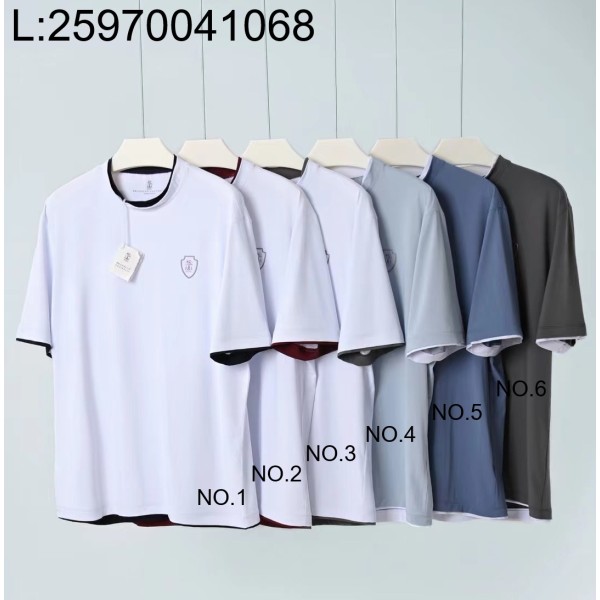 [LC공장] 브루넬로쿠치넬리 로고 배색 페이크 레이어링 크루넥 반팔티 6컬러