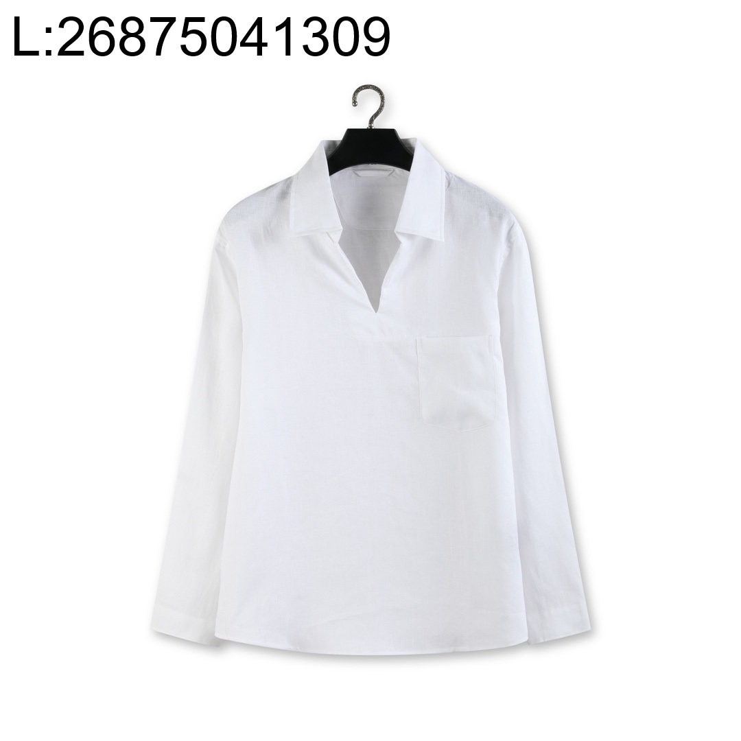 [YD공장] 제냐 오아시 리노 아마 브이넥 카라 긴팔티 화이트