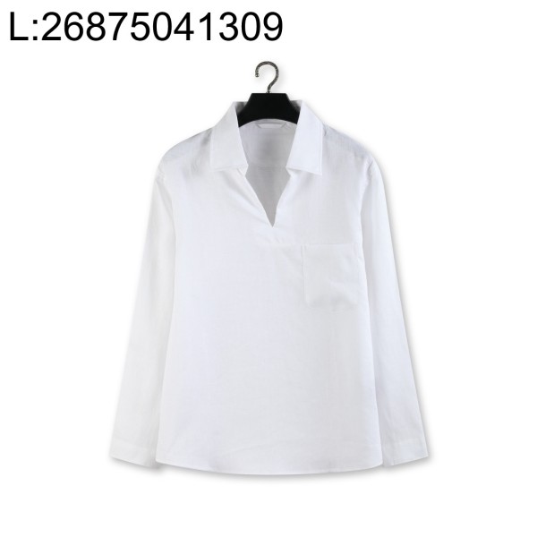 [YD공장] 제냐 오아시 리노 아마 브이넥 카라 긴팔티 화이트