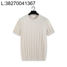 [YD공장] 로로피아나 스트라이프 자카드 니트 반팔티 혼방 코튼 아마 라이트 베이지