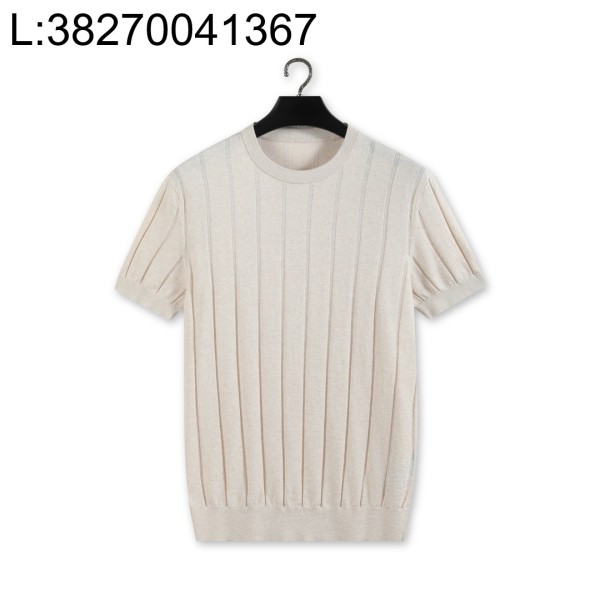 [YD공장] 로로피아나 스트라이프 자카드 니트 반팔티 혼방 코튼 아마 라이트 베이지