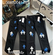 V공장 크롬하츠 블루 화이트 십자가 청바지 블랙