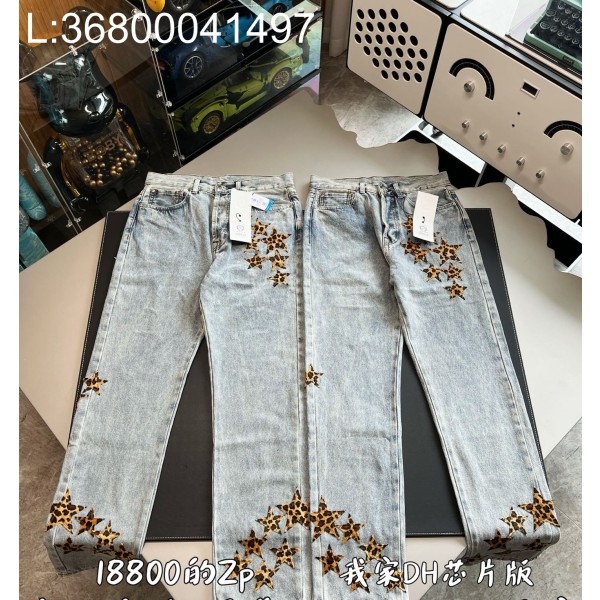 V공장 크롬하츠 표문 별 청바지 라이트 그레이