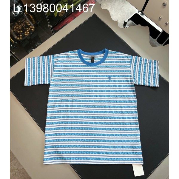 V공장 크롬하츠 십자가 스트라이프 반팔티 블루