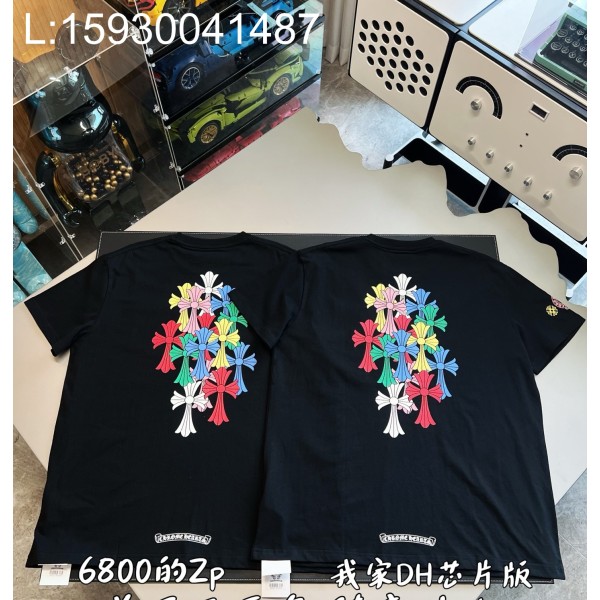 V공장 크롬하츠 멀티컬러 십자가 프린트 반팔티 블랙