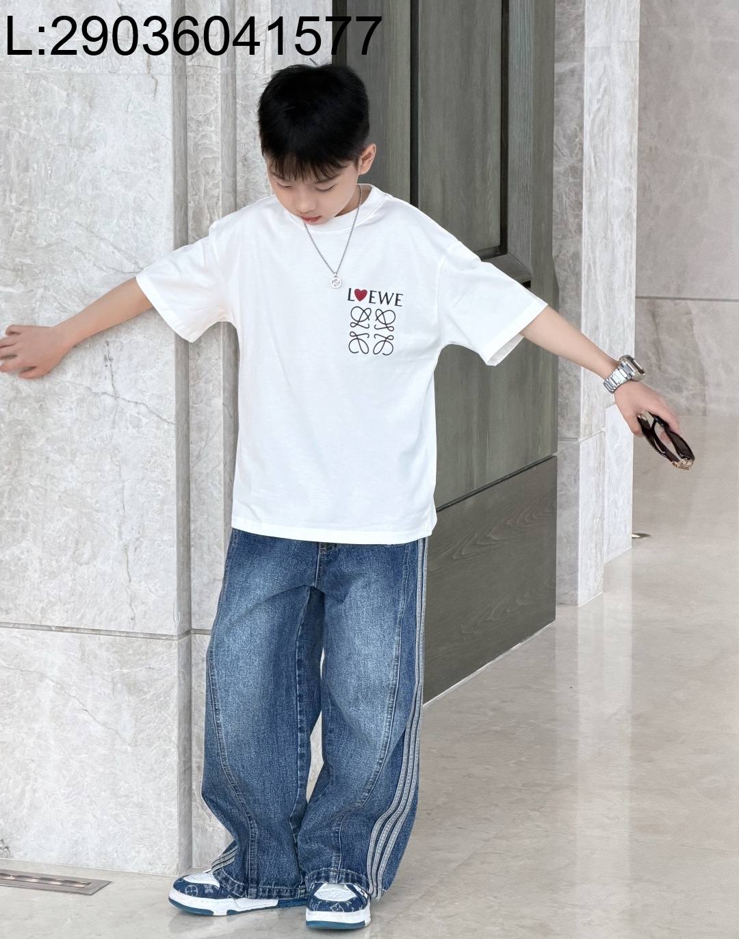 [AC아동복] 로에베 아나그램 화이트 반팔티 청바지 세트