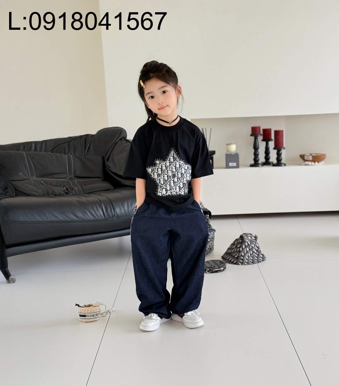 [AC아동복] 디올 큐빅 별 오블리크 반팔티 블랙