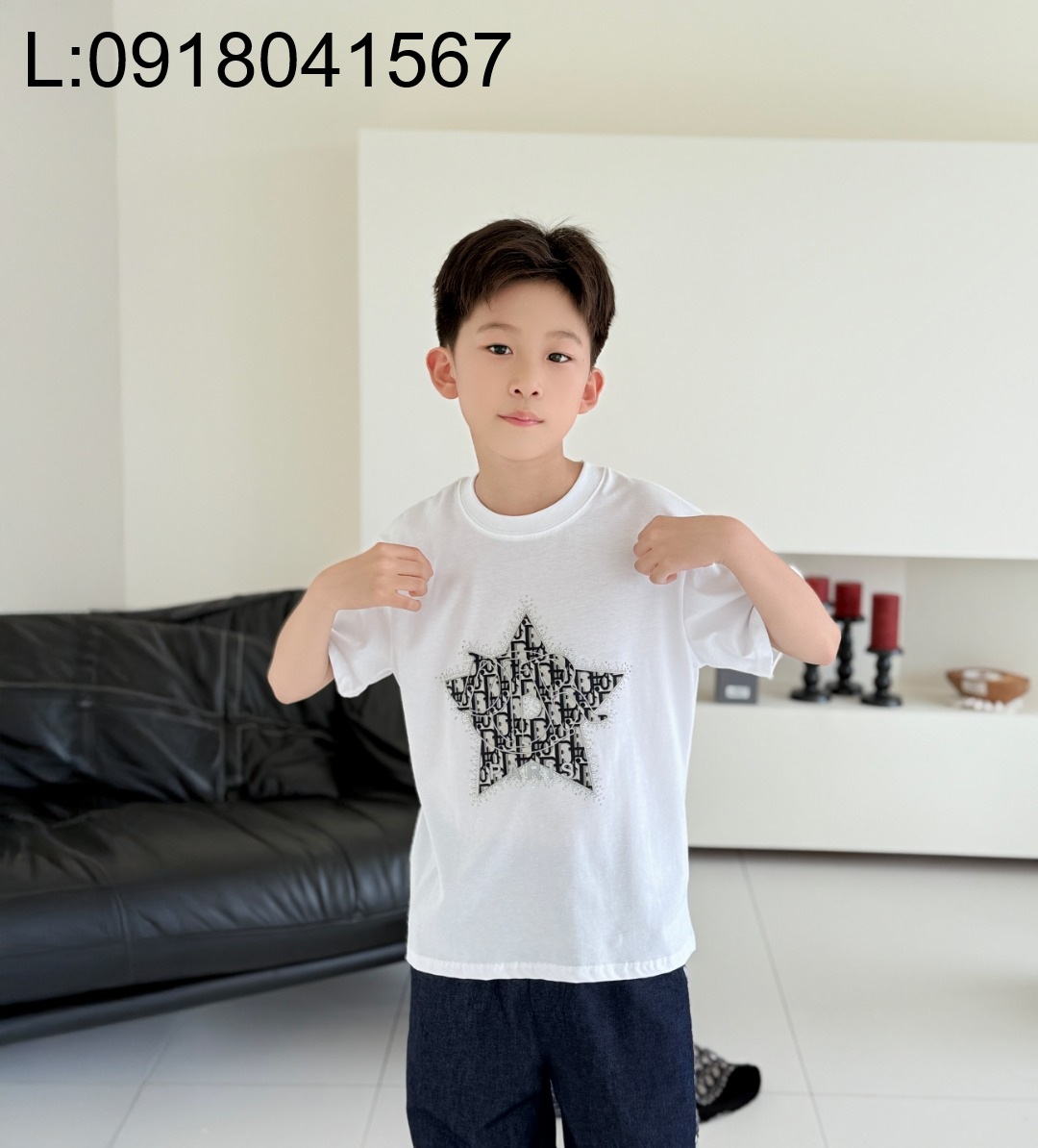 [AC아동복] 디올 큐빅 별 오블리크 반팔티 화이트