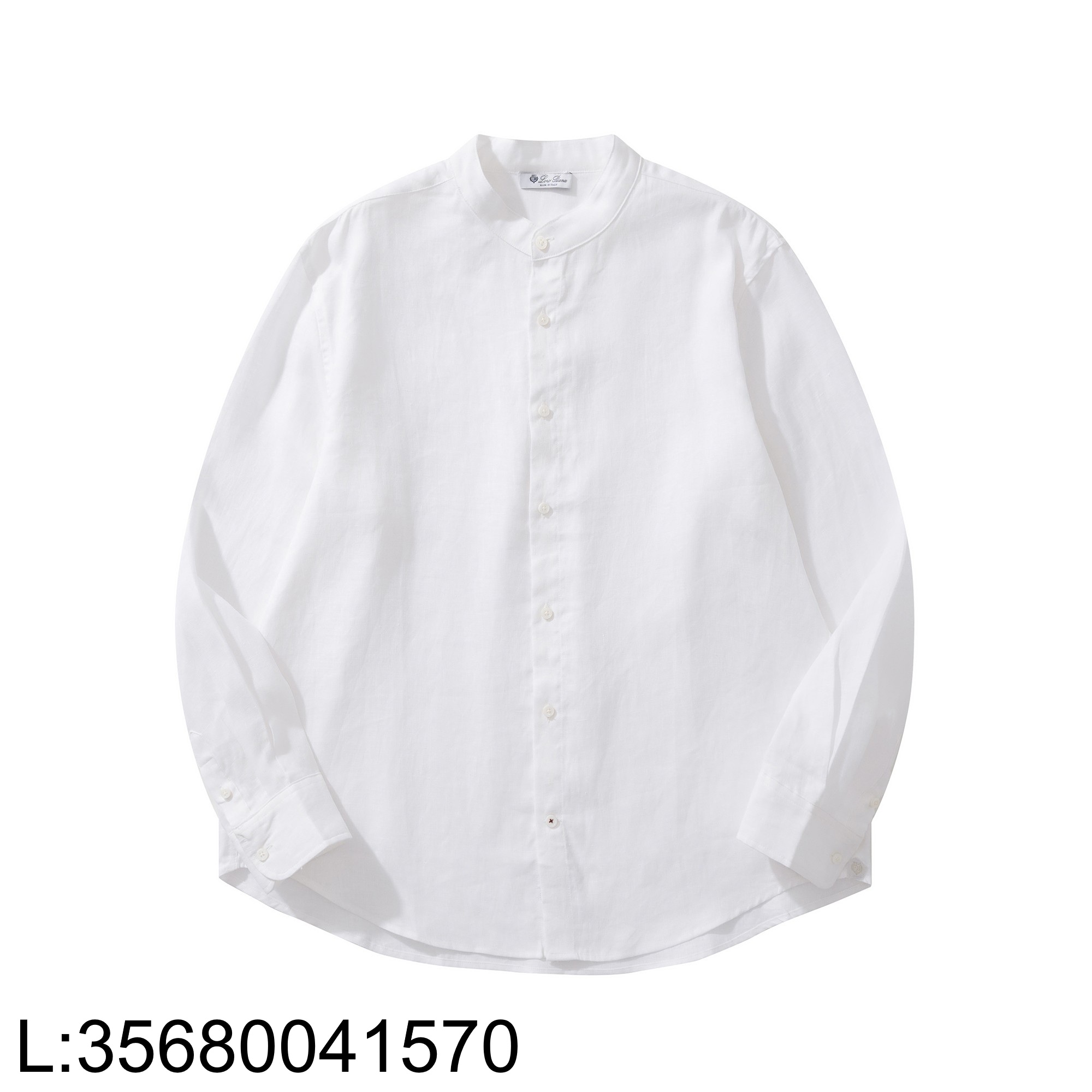 [흰] 로로피아나 엘리아 베이직 순색 아마 노칼라 긴팔 셔츠 화이트