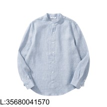 [흰] 로로피아나 엘리아 베이직 순색 아마 노칼라 긴팔 셔츠 블루