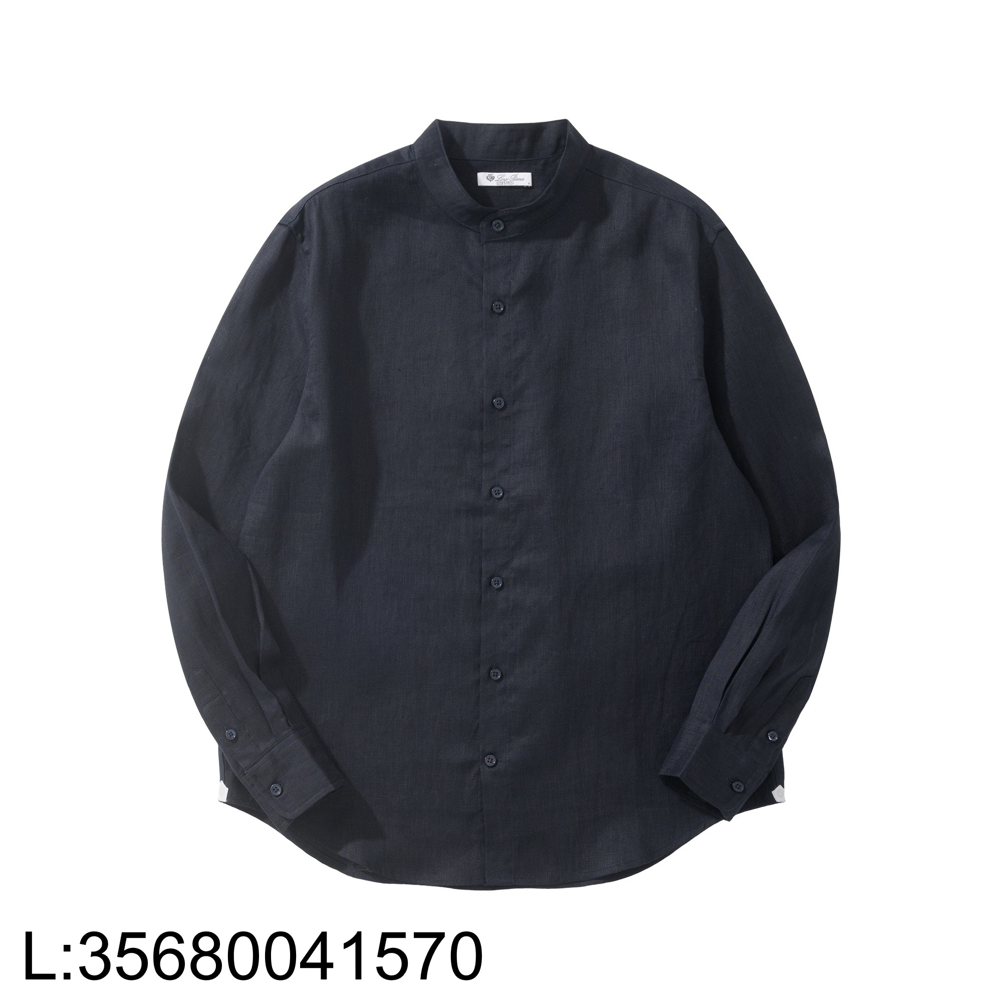 [흰] 로로피아나 엘리아 베이직 순색 아마 노칼라 긴팔 셔츠 네이비 블랙